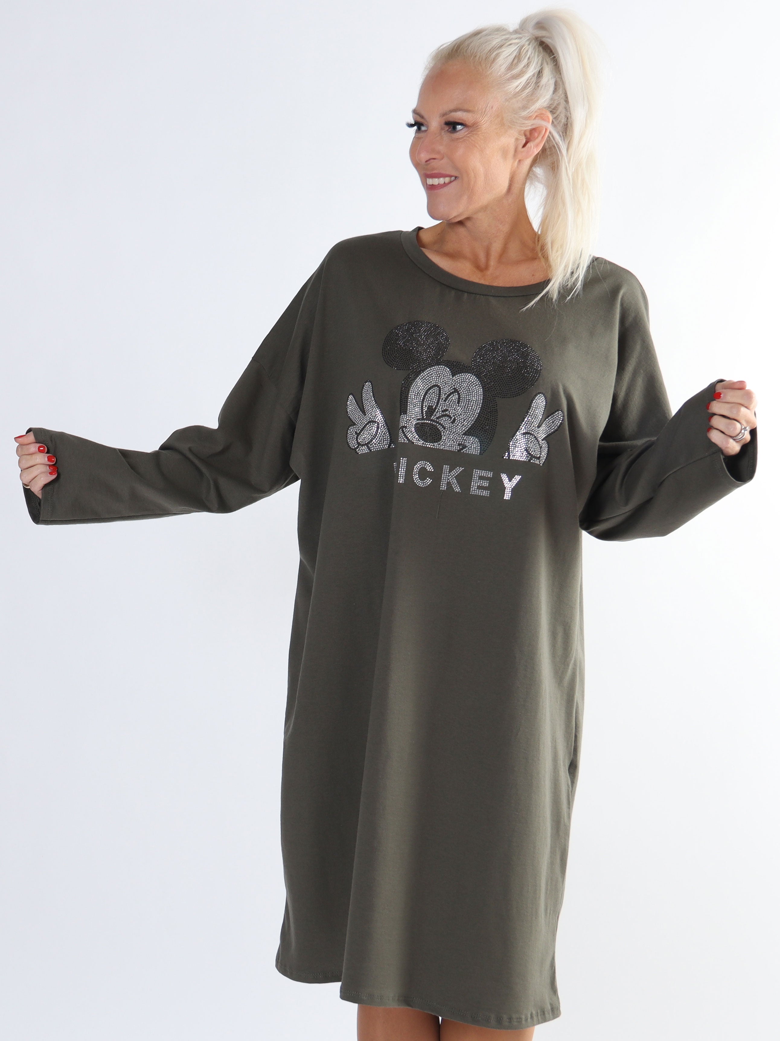 Amal Glitter - Plus size kjole i bomuld med tryk i similisten